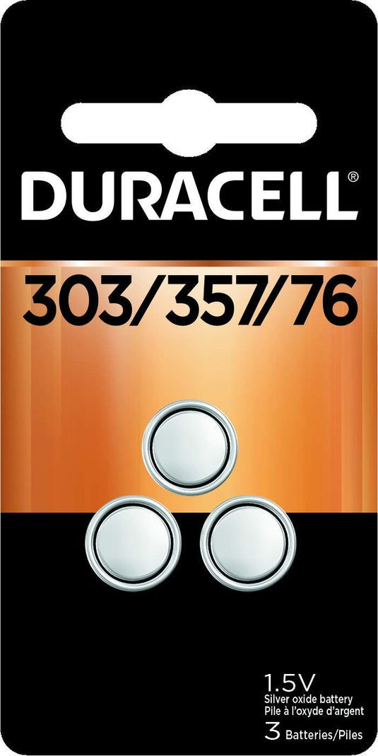 Duracell 303/357/76 Silver Oxide Button Battery, 3/Pack (AZTY04695)