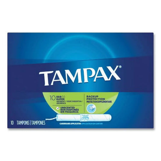 Tampax Cardboard Applicator Tampons, Super, Unscented, 10/Box