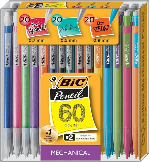 BIC Mechanical Pencils, Assorted Sizes, #2 Lead, 60/Pack (WX7TG026-BLK)