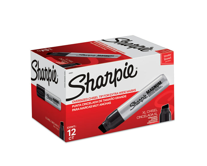 Sharpie Magnum Permanent Markers, XL Chisel Tip, Black, 12/Pack (44001A)