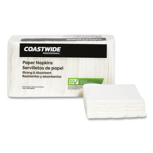 Coastwide Professional™ Recycled Napkin, 1-Ply, White, 400/Pack, 12 Pack/Carton (CW20179)