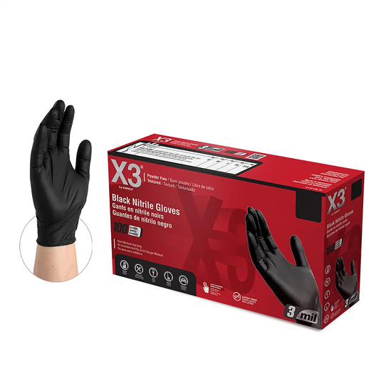 X3 Powder-Free Nitrile Gloves, Latex Free, Large, Black, 100/Box (BX346100)