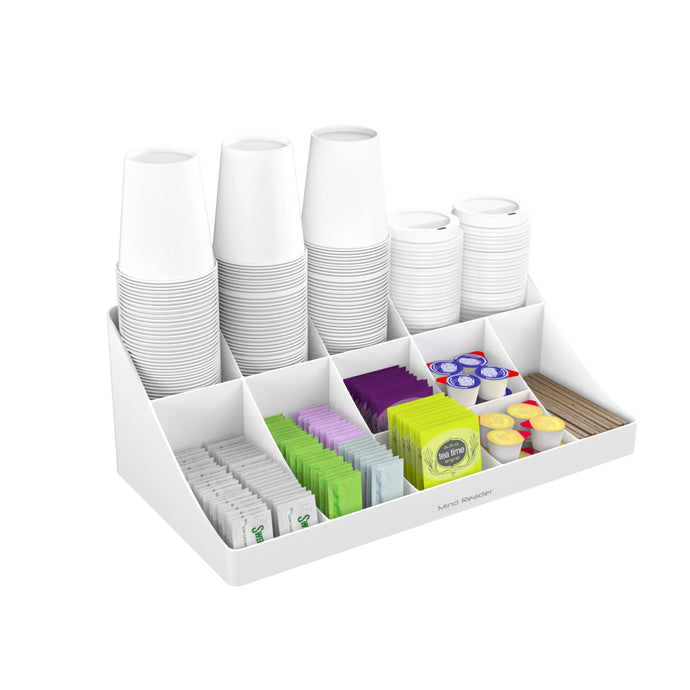 Mind Reader 11 Compartment Plastic Coffee Cup and Condiment Organizer, White (COMORG-WHT)