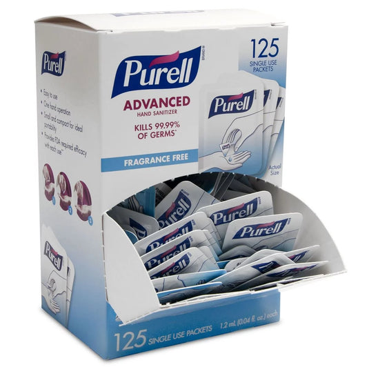 PURELL SINGLES Advanced Hand Sanitizer Single-Use Packets, 125/Box (9630-12-125CTNS)