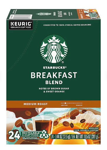 Starbucks Breakfast Blend Coffee Keurig® K-Cup® Pods, Medium Roast, 24/Box (SBK18995)