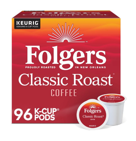 Folgers Classic Roast Coffee Keurig® K-Cup® Pods, Medium Roast, 96/Carton (204496)