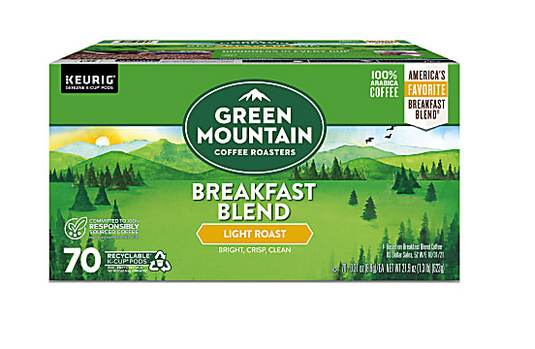 Green Mountain Breakfast Blend Coffee Keurig® K-Cup® Pods, Light Roast, 70/Box (5000373741)