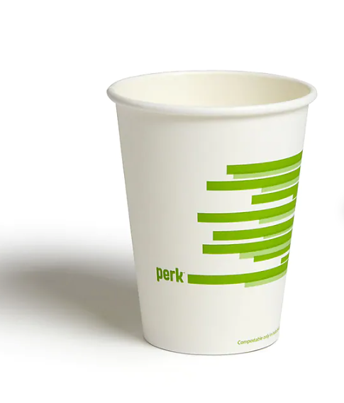 Perk™ Compostable Paper Hot Cup, 12 Oz., White/Green, 500/Carton (PK56222CT)