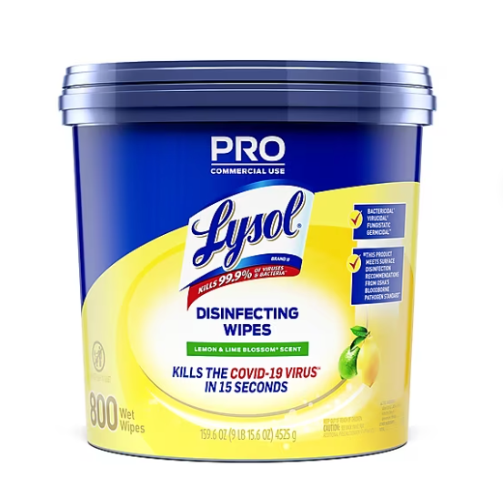 Lysol Pro Disinfecting Wipes, Lemon & Lime Blossom, 800 Wipes/Bucket (1920099856X)