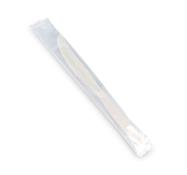 Emerald Individually Wrapped Compostable PLA Knife, Heavy-Weight, Beige, 500 Pieces/Carton (EMRECOKFW-C)