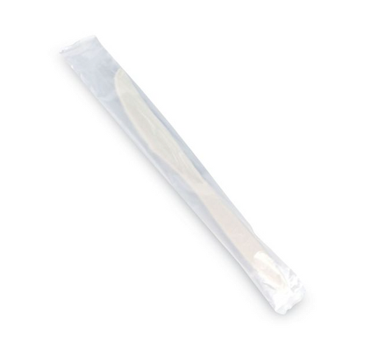 Emerald Individually Wrapped Compostable PLA Knife, Heavy-Weight, Beige, 500 Pieces/Carton (EMRECOKFW-C)