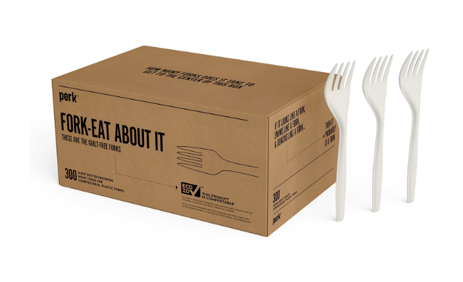 Perk™ Compostable PLA Fork, Medium-Weight, White, 1800/Carton (PK56201CT)