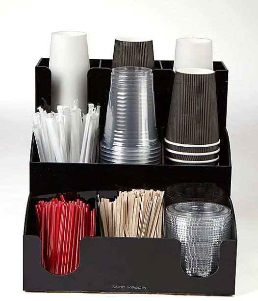 Mind Reader 9-Compartment Acrylic Coffee Cup and Condiment Organizer, Black (3LAYER9-BLK)