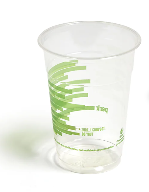 Perk™ Compostable Plastic Cold Cup, 16 Oz., Clear/Green, 300/Carton (PK56197)