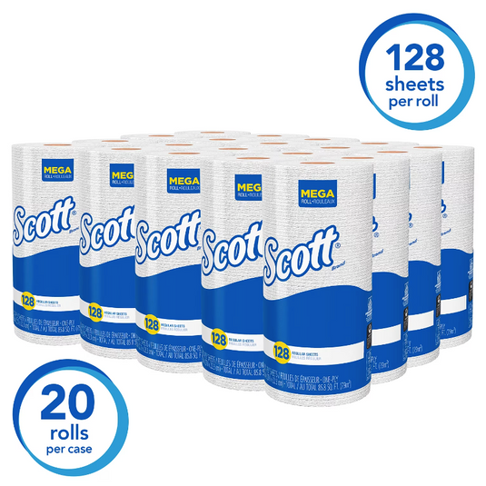 Scott Recycled Paper Towels, 1-ply, 128 Sheets/Roll, 20 Rolls/Pack (41482)