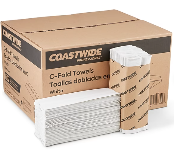 Coastwide Professional™ Recycled C-Fold Paper Towels, 1-Ply, 150 Sheets/Pack, 2400 Sheets/Carton (CW25383)