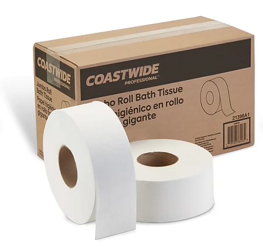 Coastwide Professional Jumbo Toilet Paper, Heavy 1-ply, White, 1000 ft./Roll, 12 Rolls/Carton (CW26215)