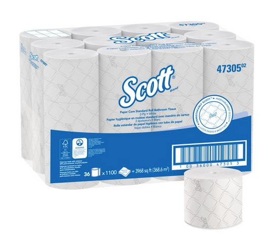 Scott Pro 2-Ply Small Core Standard Toilet Paper, White, 1100 Sheets/Roll, 36 Rolls/Carton (47305)