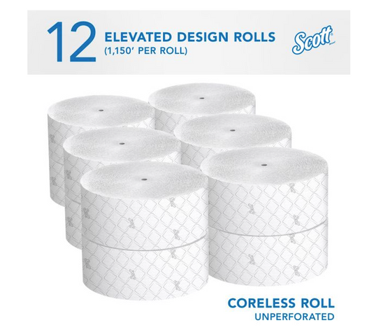 Scott Essential JRT Recycled Coreless Toilet Paper, 2-ply, White, 12 Rolls/Case (07006)