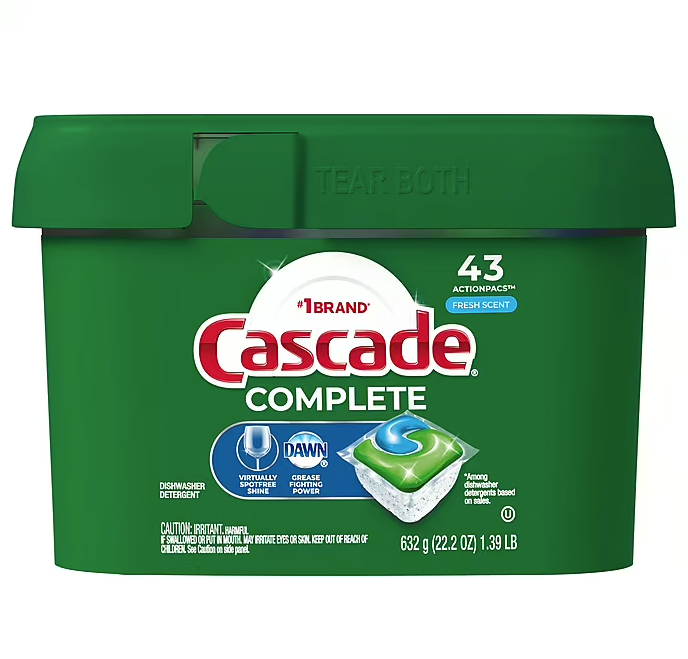 Cascade Complete ActionPacs Dishwasher Detergent Pacs, Fresh Scent, 43 Pacs (98208)