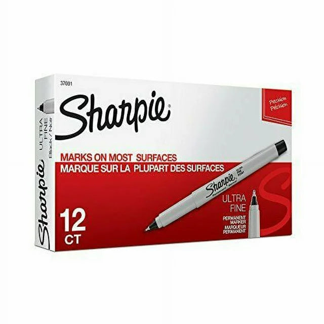 Sharpie Permanent Marker, Ultra Fine Tip, Black, Dozen (37001)