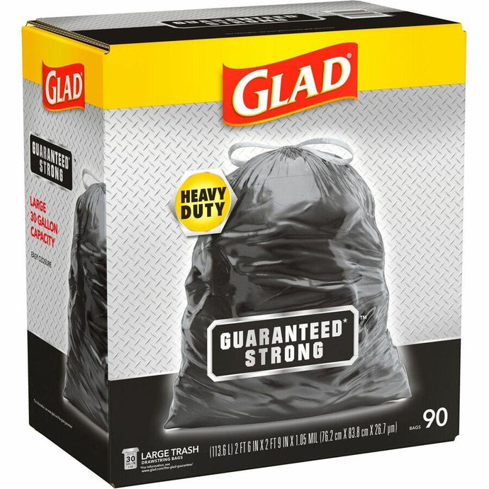 Glad 30 Gallon Large Drawstring Trash Bags, 90/Box (78952)