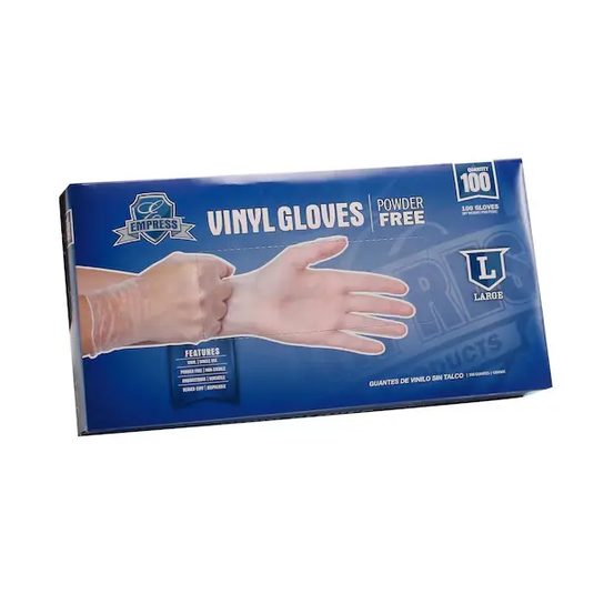 GLOVES: EVPFL4003 EMPRESS VINYL GLOVE POWDER FREE LARGE 100/BX, 10 BX/CS