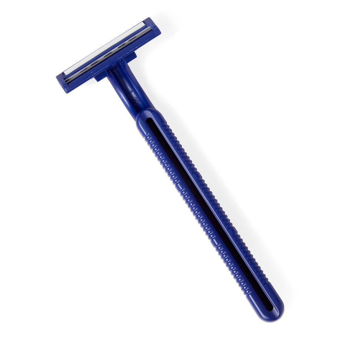 Medline Twin Blade Facial Razors with Lube Strip, Blue, 50/Box